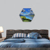 Columbia river with beacon rock hexagonal canvas wall art