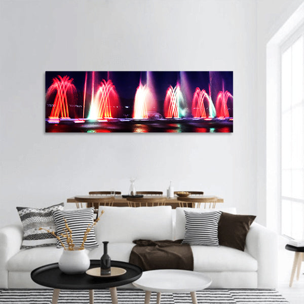 Colorful water and light show panoramic canvas wall art