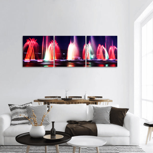 Colorful water and light show panoramic canvas wall art