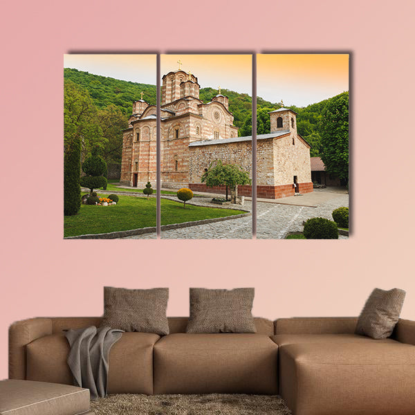 Serbian Orthodox Monastery Ravanica and church in Serbia multi panel canvas wall art