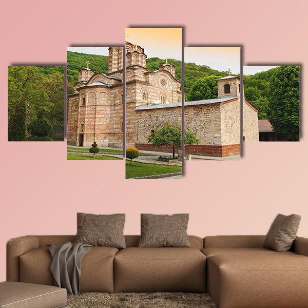 Serbian Orthodox Monastery Ravanica and church in Serbia multi panel canvas wall art