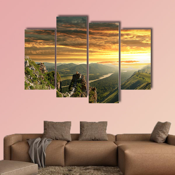 Sunset in the Altai Mountains Multi panel canvas wall art