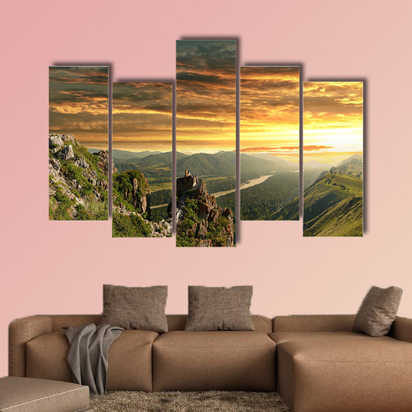 Sunset in the Altai Mountains Multi panel canvas wall art