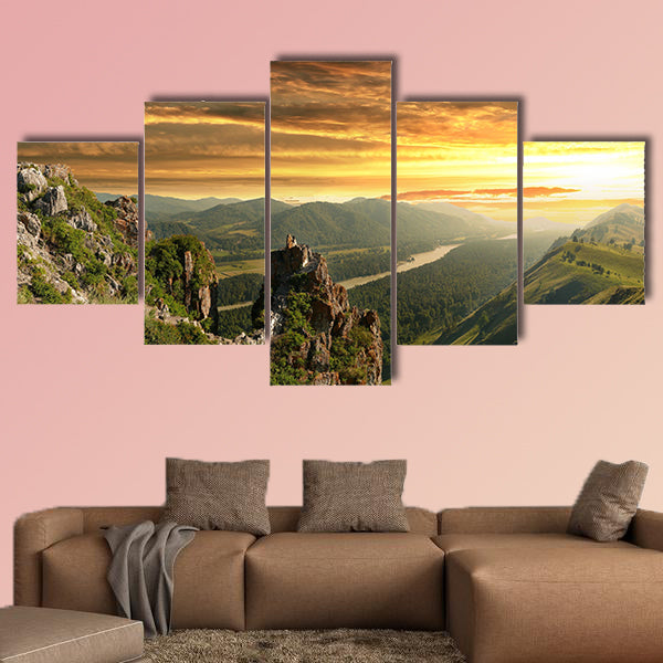 Sunset in the Altai Mountains Multi panel canvas wall art