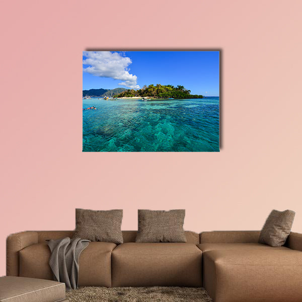 People swim in the sea at sunny day in Coron, Philippines multi panel canvas wall art