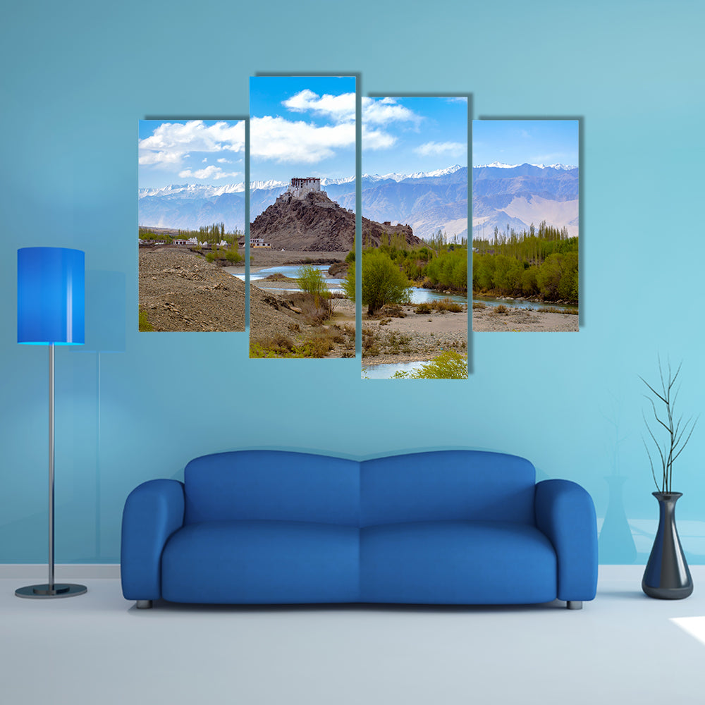 Stakna monastery with view of Himalayan mountains in Leh-Ladakh, India multi panel canvas wall art
