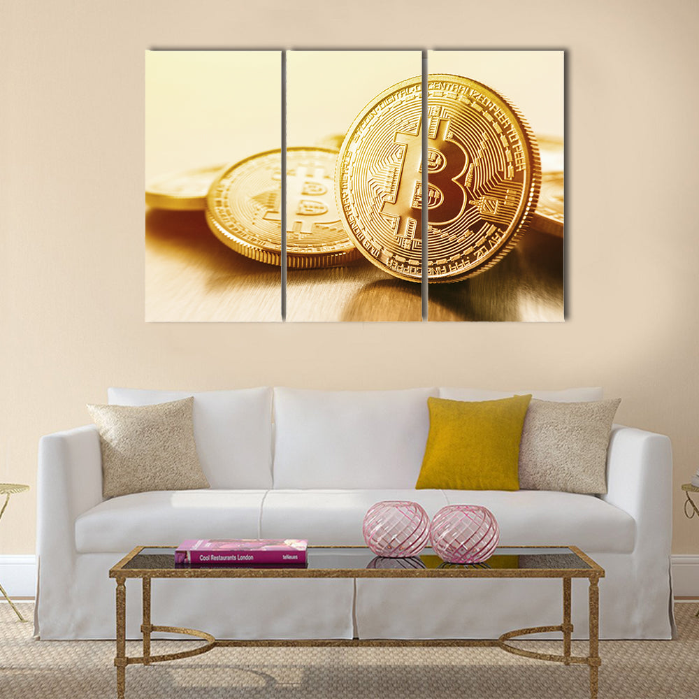 Golden Bitcoins multi panel canvas wall art