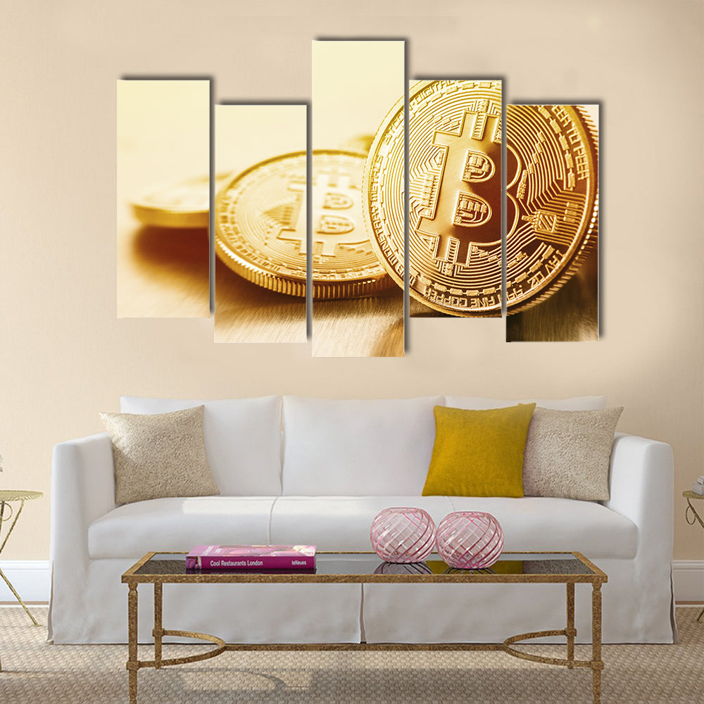 Golden Bitcoins multi panel canvas wall art