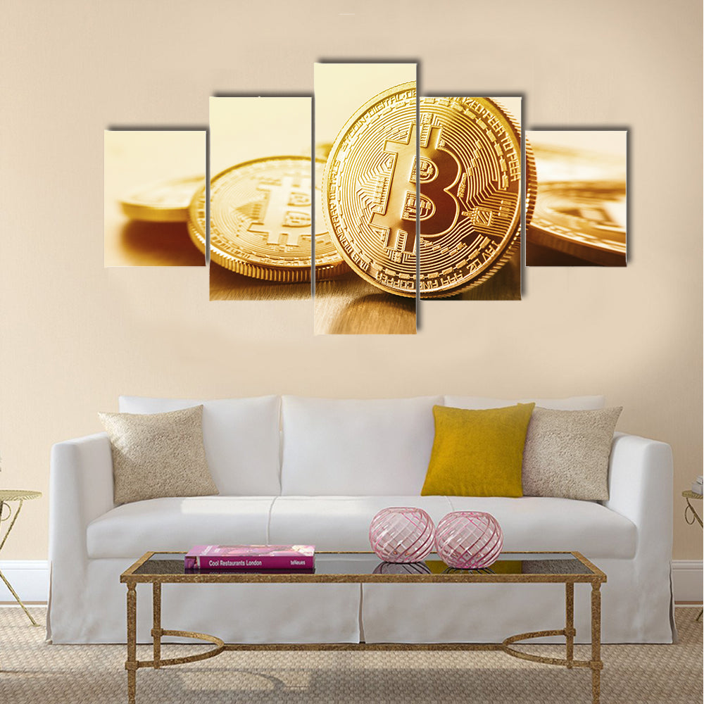 Golden Bitcoins multi panel canvas wall art
