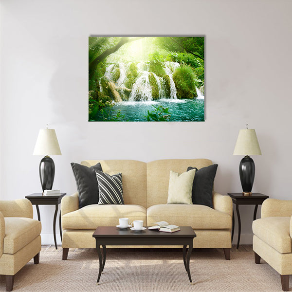 waterfall in deep forest Multi Panel Canvas Wall Art