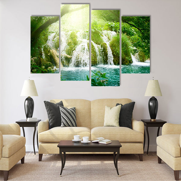 waterfall in deep forest Multi Panel Canvas Wall Art