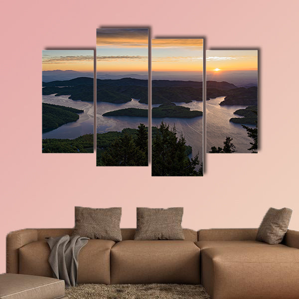 Sunrise at the Plastiras artificial lake in Thessaly, Greece Multi panel canvas wall art