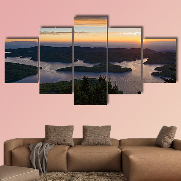 Sunrise at the Plastiras artificial lake in Thessaly, Greece Multi panel canvas wall art