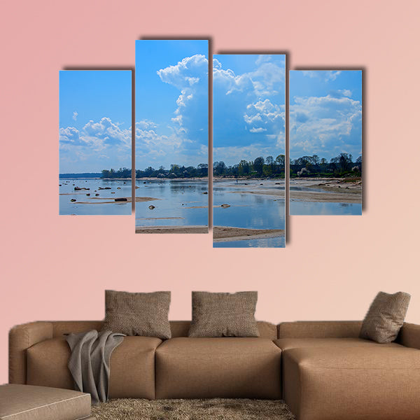 The Baltic Sea coast with swans Mersrags Multi panel canvas wall art