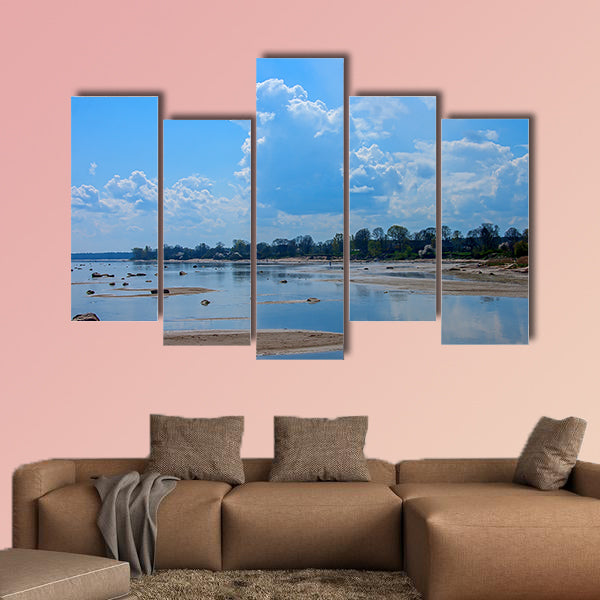 The Baltic Sea coast with swans Mersrags Multi panel canvas wall art