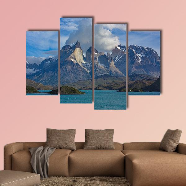View of beautiful clouds over Cuernos Del Paine and the lake wall art