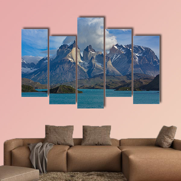 View of beautiful clouds over Cuernos Del Paine and the lake wall art