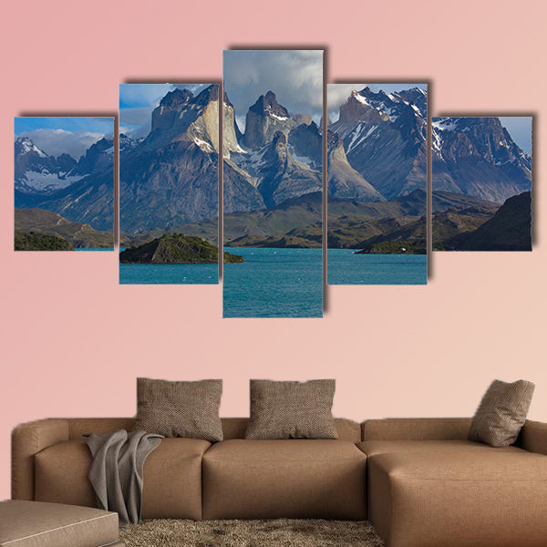 View of beautiful clouds over Cuernos Del Paine and the lake wall art