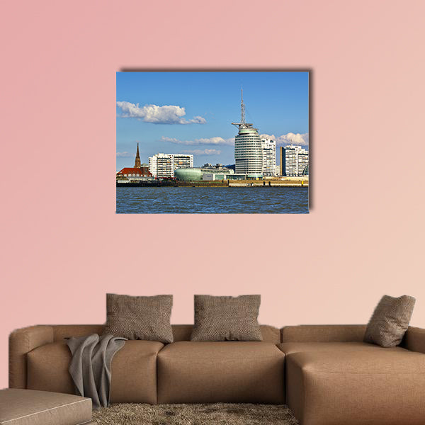 Waterfront and skyline of Bremerhaven multi panel canvas wall art