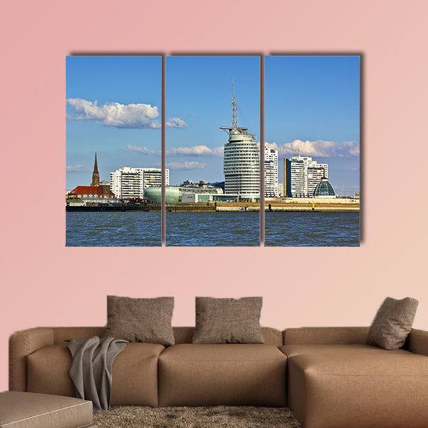 Waterfront and skyline of Bremerhaven multi panel canvas wall art