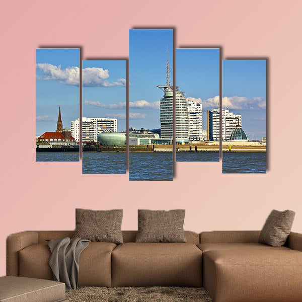 Waterfront and skyline of Bremerhaven multi panel canvas wall art
