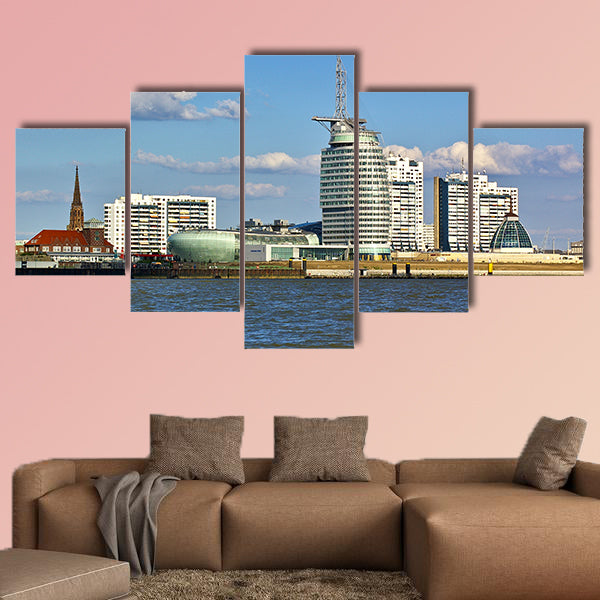 Waterfront and skyline of Bremerhaven multi panel canvas wall art