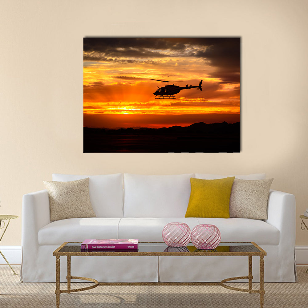 Bell 206 at sunset multi panel canvas wall art