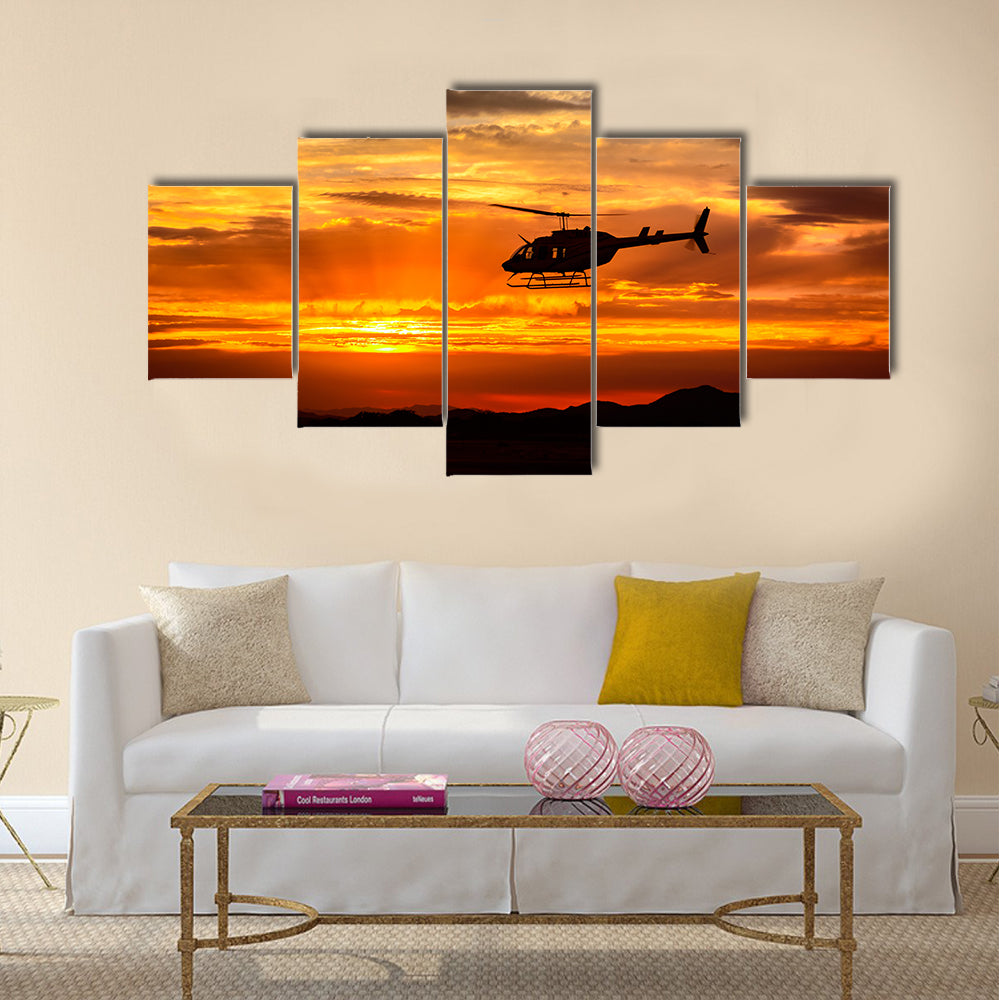 Bell 206 at sunset multi panel canvas wall art