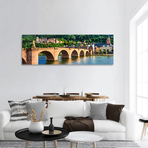 Heidelberg town,old bridge and houses,Germany  panoramic canvas wall art