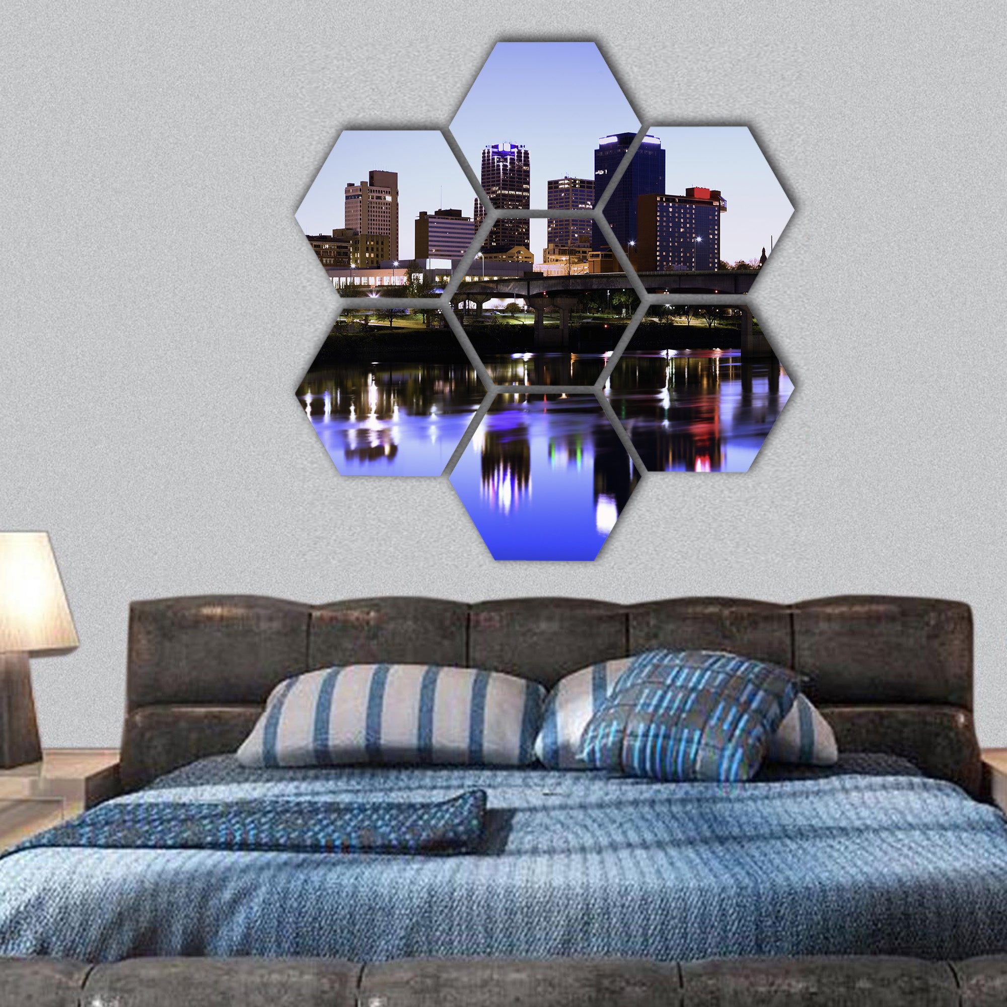 Evening in Little Rock, Arkansas hexagonal canvas wall art