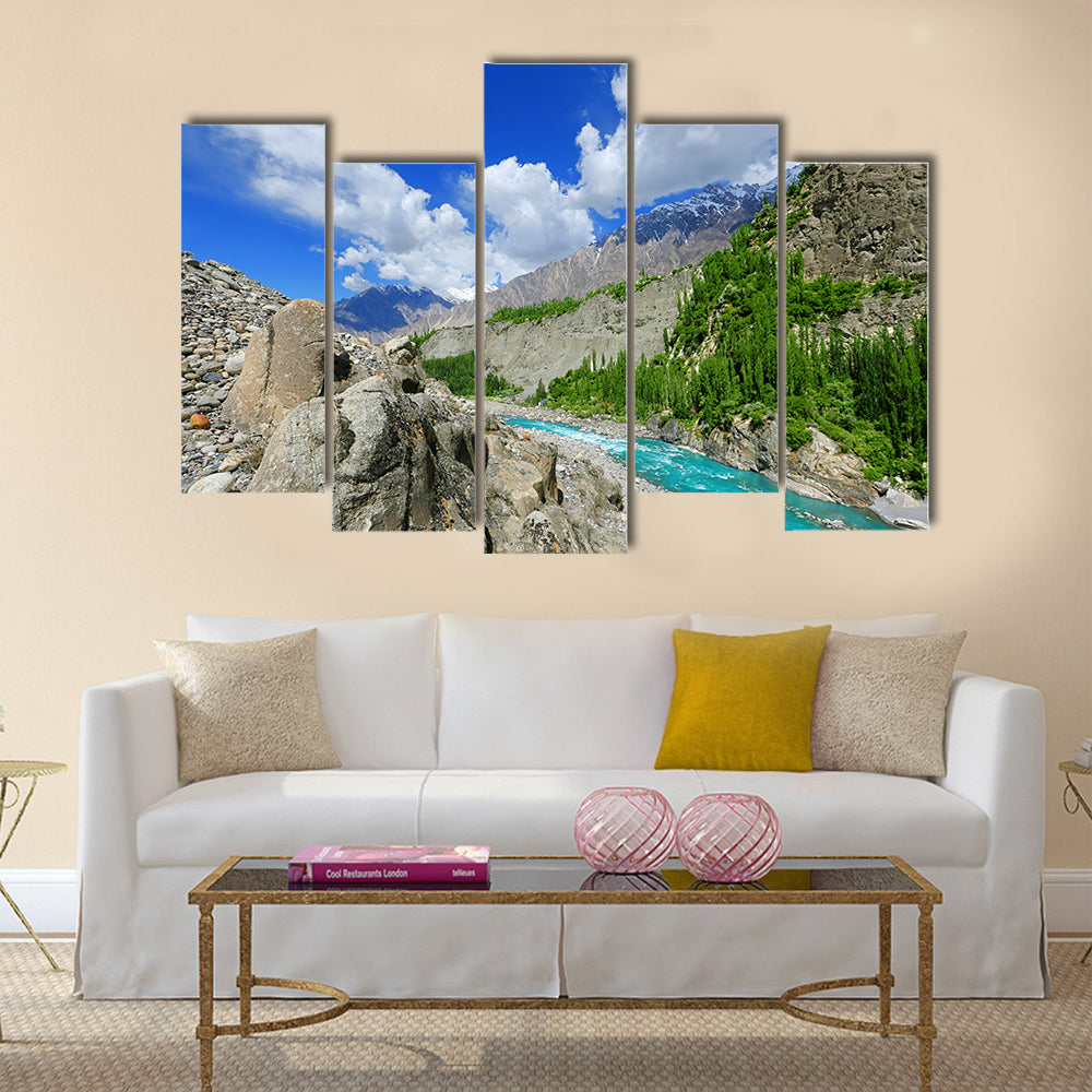 Beautiful River at Hunza Valley Pakistan. multi panel canvas wall art