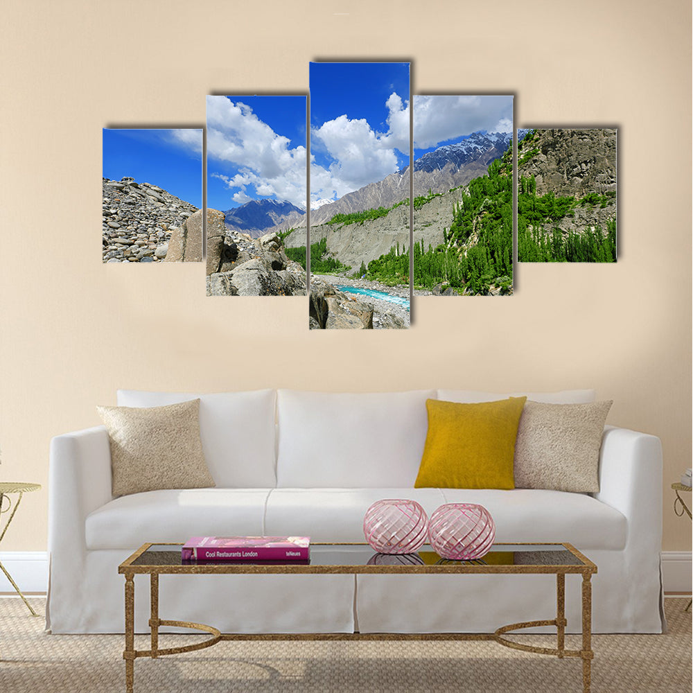 Beautiful River at Hunza Valley Pakistan. multi panel canvas wall art