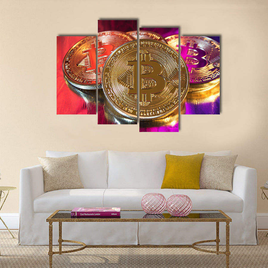 Cryptocurrency physical golden bitcoin multi panel canvas wall art