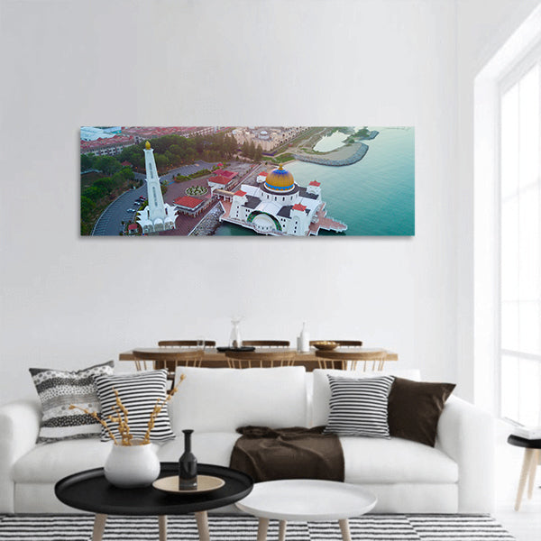Arial view of Malacca Straits Mosque during sunset panoramic canvas wall art