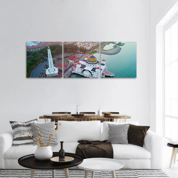 Arial view of Malacca Straits Mosque during sunset panoramic canvas wall art