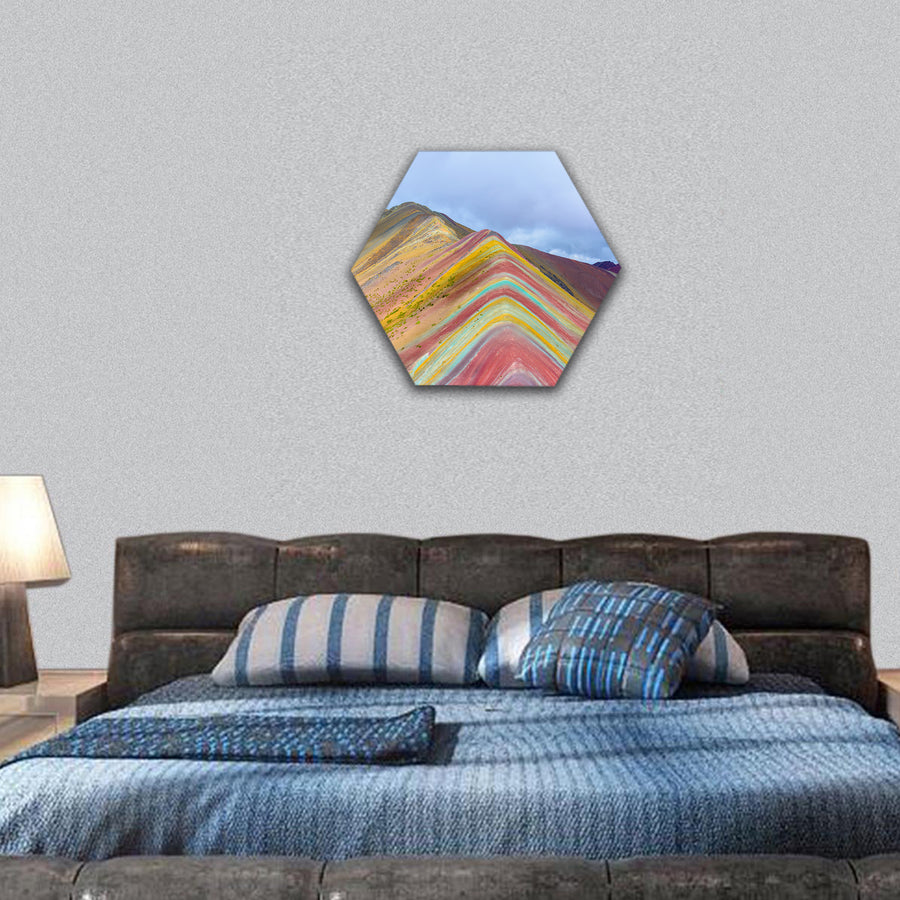 landscape of rainbow mountains hexagonal canvas wall art