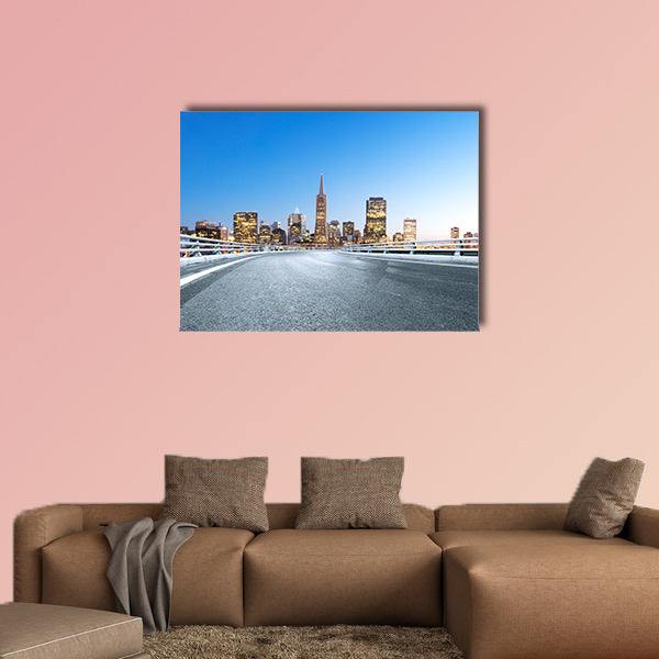Empty road with landmark buildings in San Francisco multi panel canvas wall art