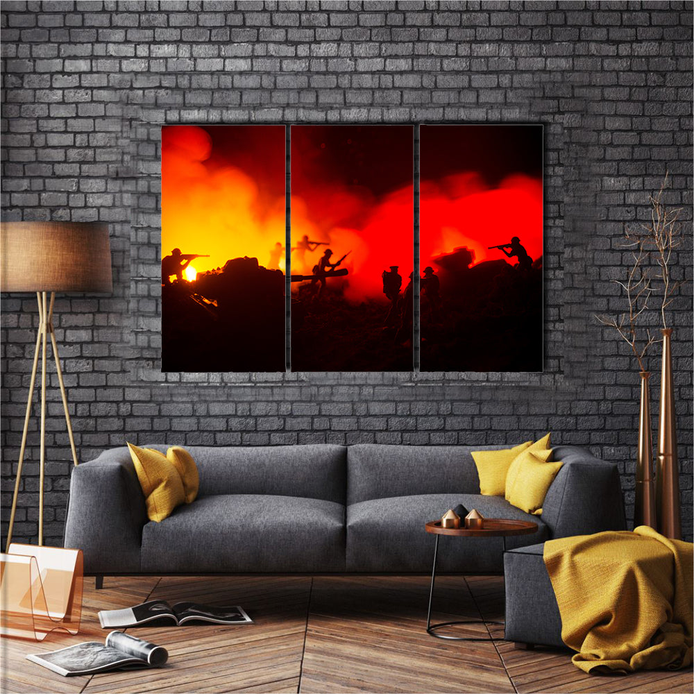 Military Silhouette Giving A Scene Of War Multi Panel Canvas Wall Art