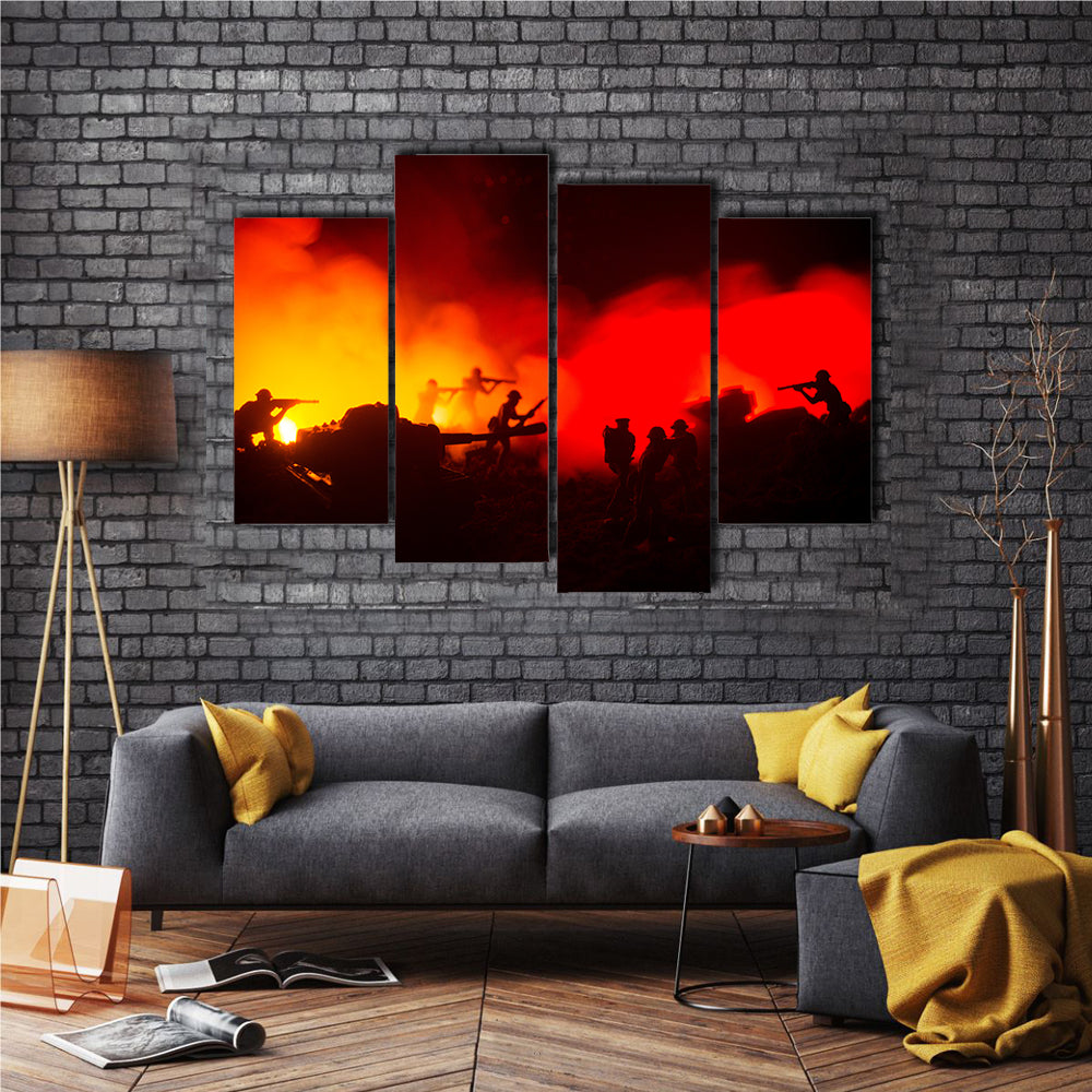 Military Silhouette Giving A Scene Of War Multi Panel Canvas Wall Art