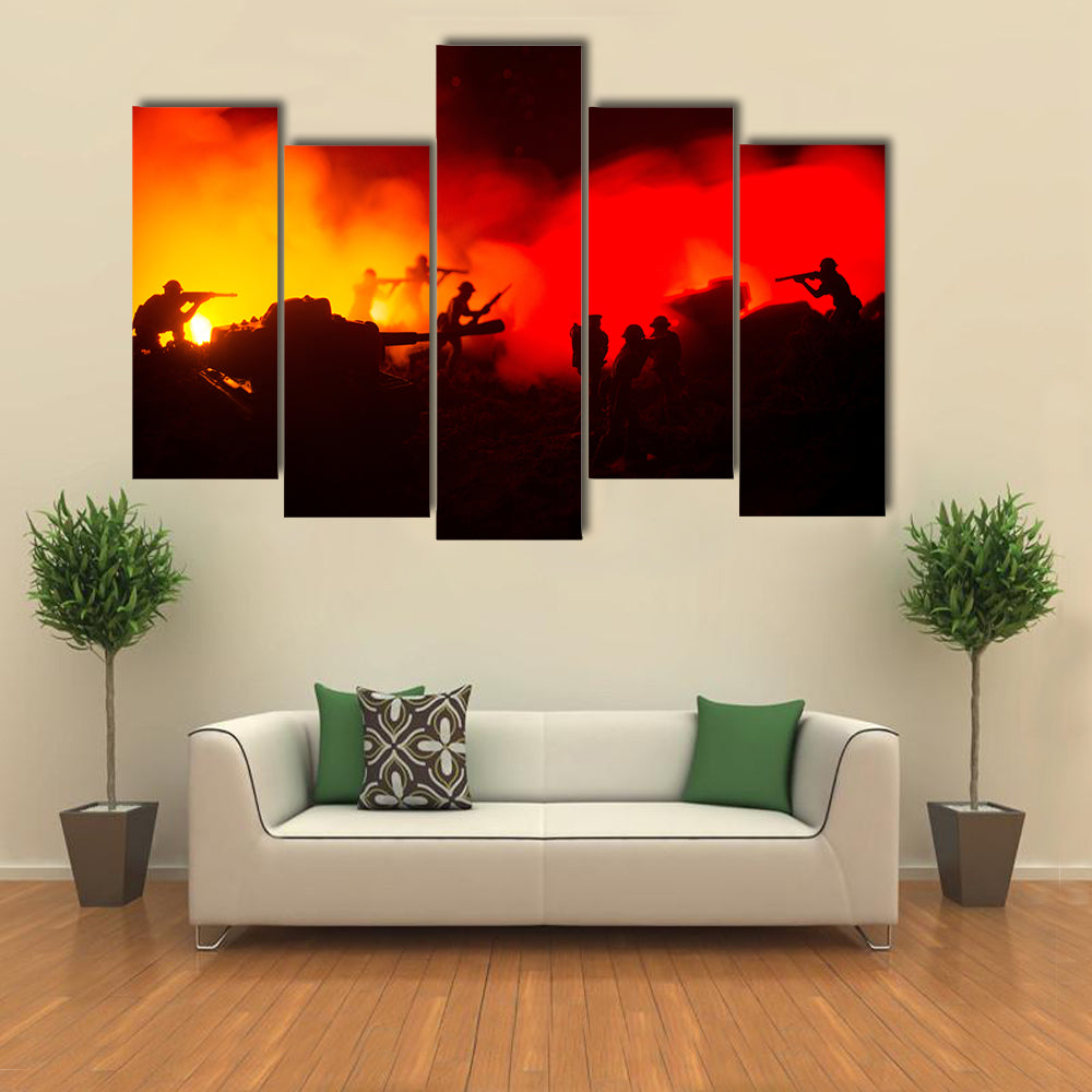 Military Silhouette Giving A Scene Of War Multi Panel Canvas Wall Art