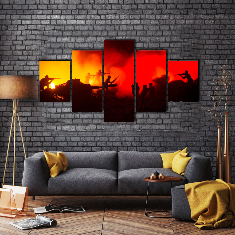Military Silhouette Giving A Scene Of War Multi Panel Canvas Wall Art