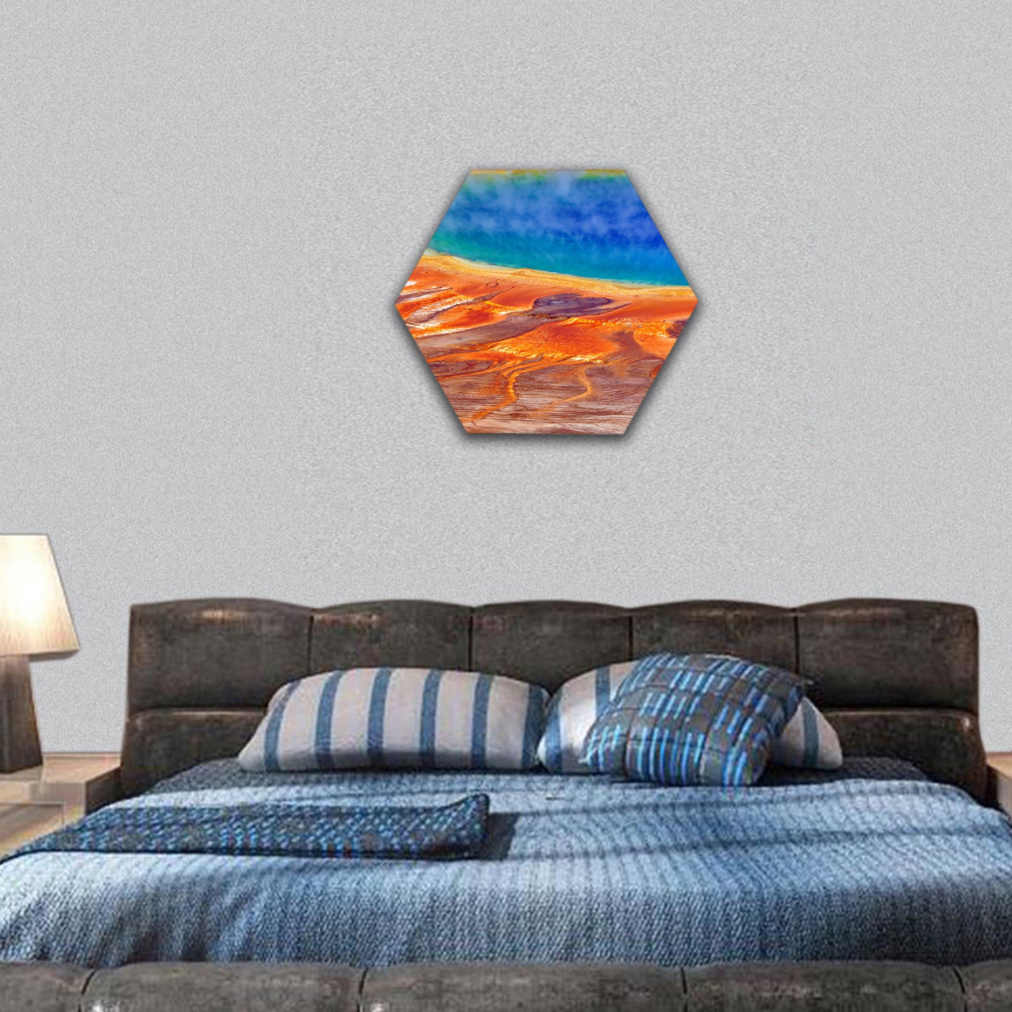 Stunning colors of The Grand Prismatic Spring hexagonal canvas wall art