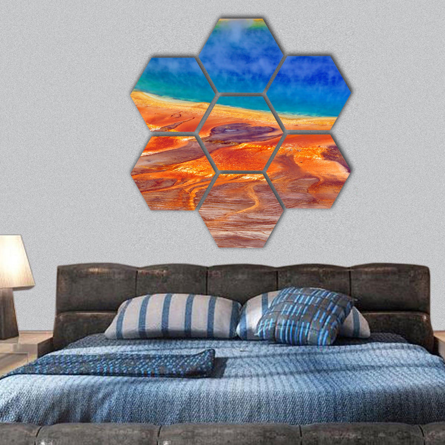 Stunning colors of The Grand Prismatic Spring hexagonal canvas wall art