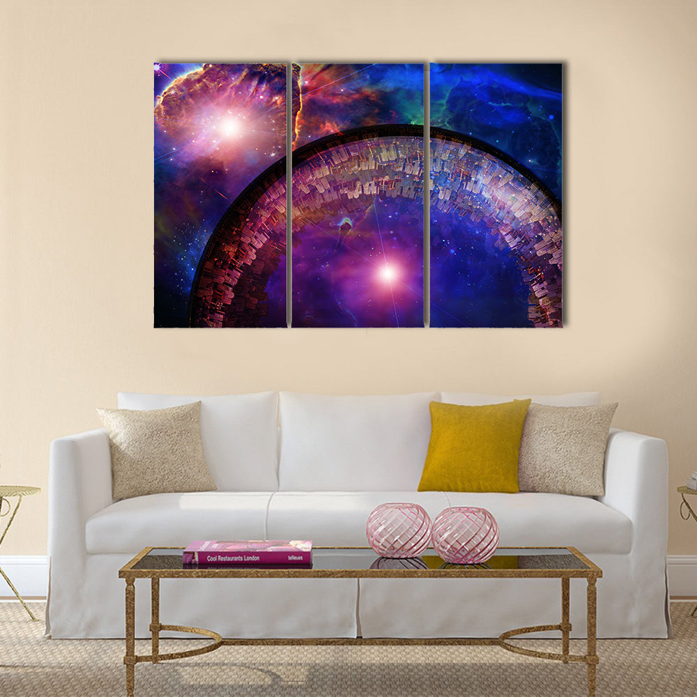 Large City ship in deep space Multi Panel Canvas Wall Art