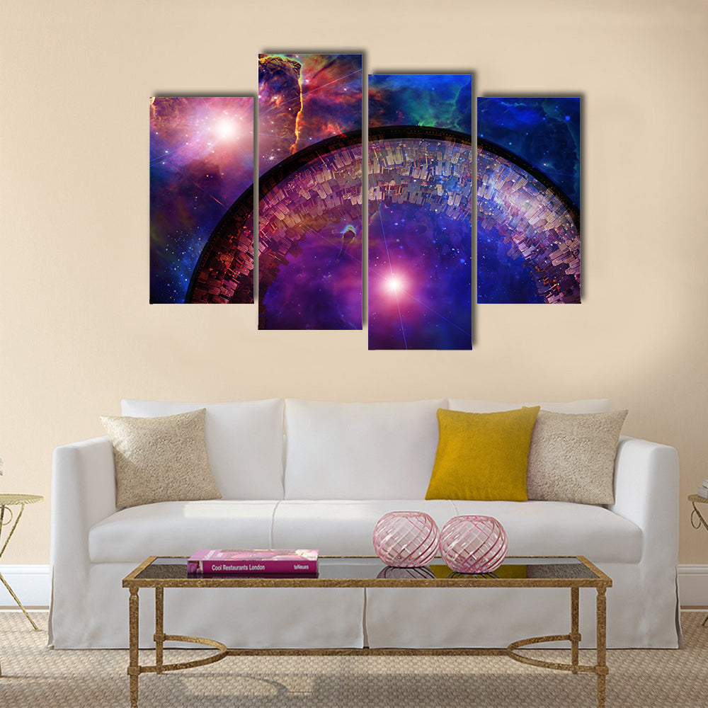Large City ship in deep space Multi Panel Canvas Wall Art