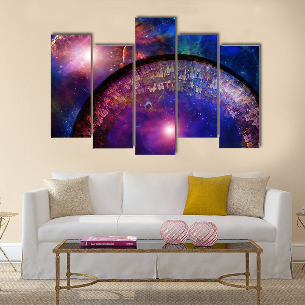 Large City ship in deep space Multi Panel Canvas Wall Art