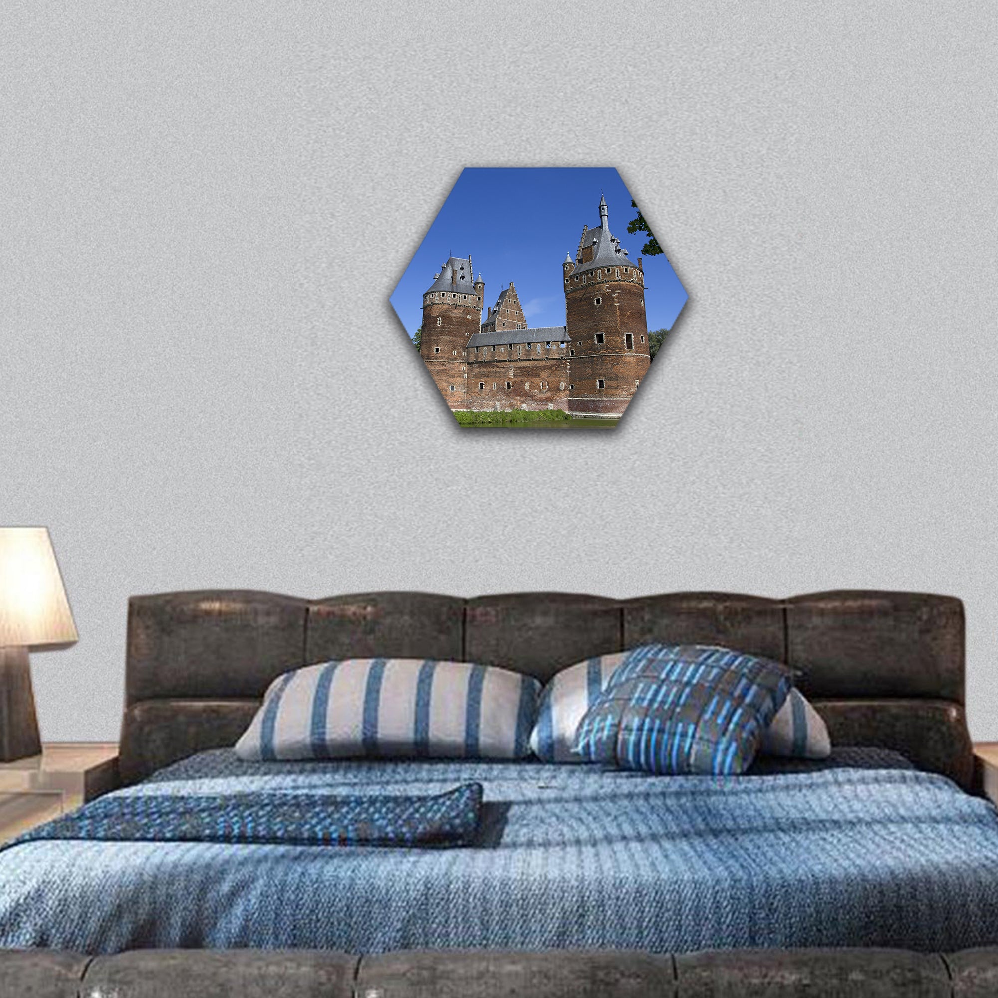 Beersel Castle in Brussels, Belgium hexagonal canvas wall art