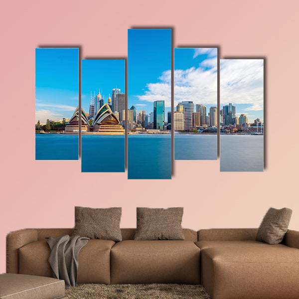 Downtown Sydney skyline with blue sky in Australia multi panel canvas wall art