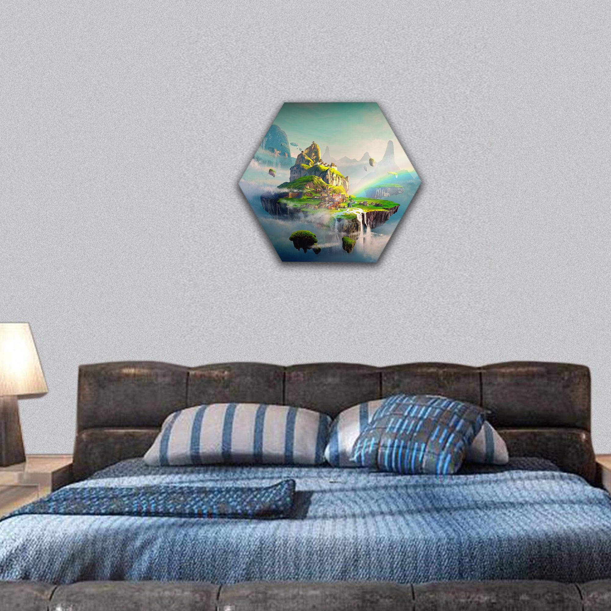 Chinese style fantasy scenes hexagonal canvas wall art