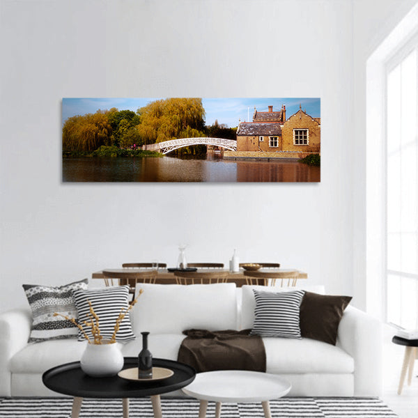White Chinese Bridge panoramic canvas wall art